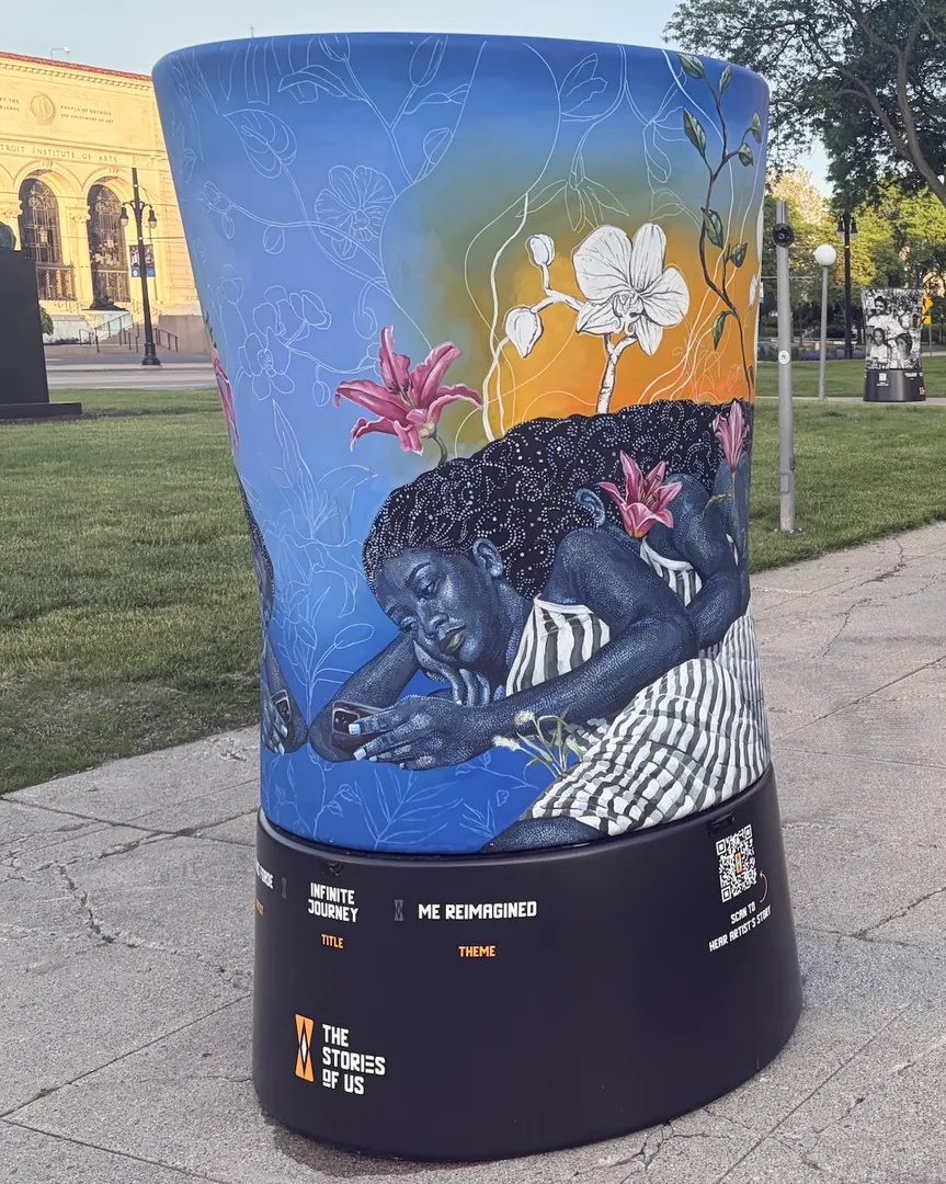 Twenty-five painted drums put American stories across Detroit for the 250th